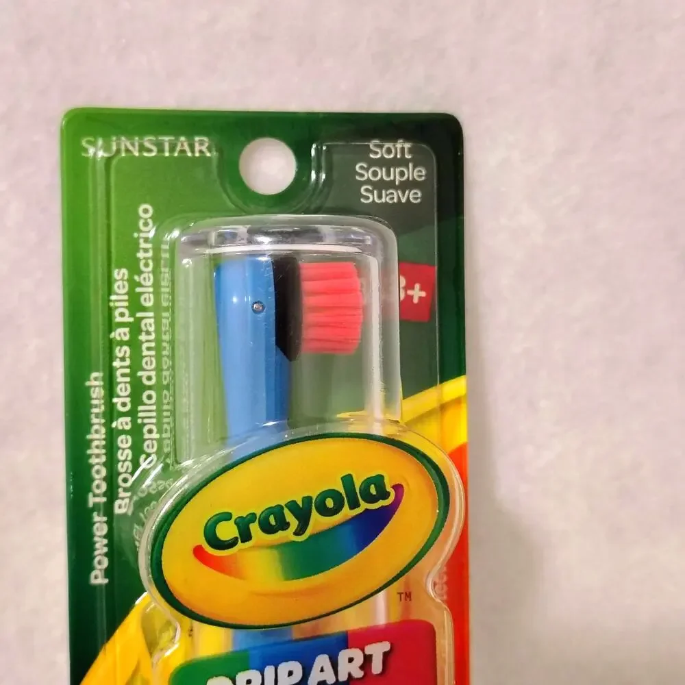 GUM Crayola Drip Art Blue Soft Round Power Electric Toothbrush Suction Cup NEW